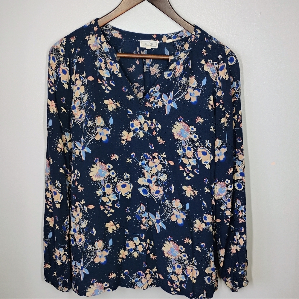 Fat Face Adele Meadow Blouse Womens‎ 4 Navy Blue Floral Cottage Prairie Peasant